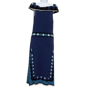 Temperley London midi dress 8 women silk off shoulder embroidered knit artsy lux